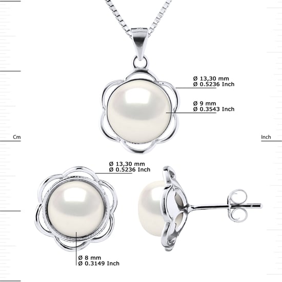 Adornment Necklace & Earrings PETAL Freshwater Pearl 8-9mm White 925