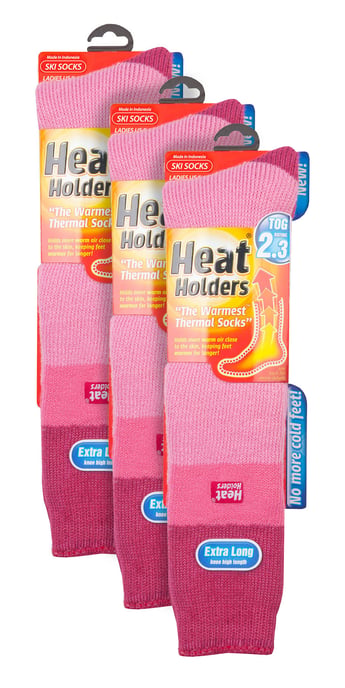 Heat Holders - 3 paar kniehoge skisokken voor dames - Lichtroze / Frambozen - Image 2