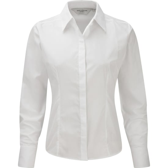 Russell Collectie Dames/Dames Lange Mouwen Poly-Katoen Gemakkelijk Onderhoud Gepaste Poplin Shirt (Wit) - Image 1