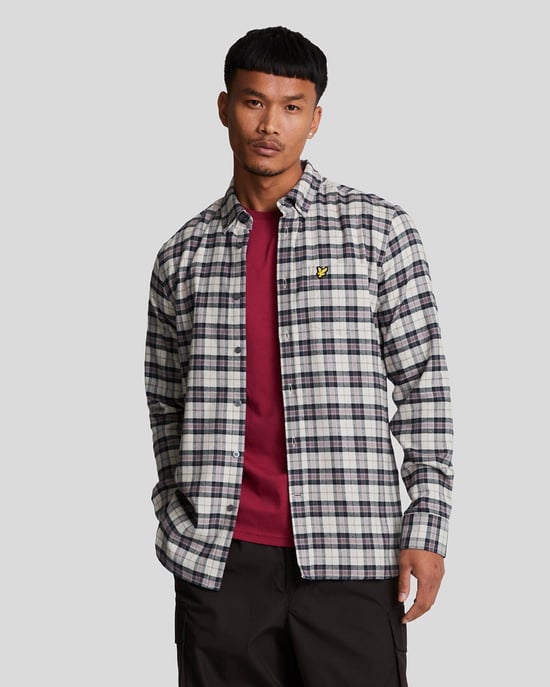 Lyle & Scott geruit flanel marineblauw shirt met lange mouwen - Image 1