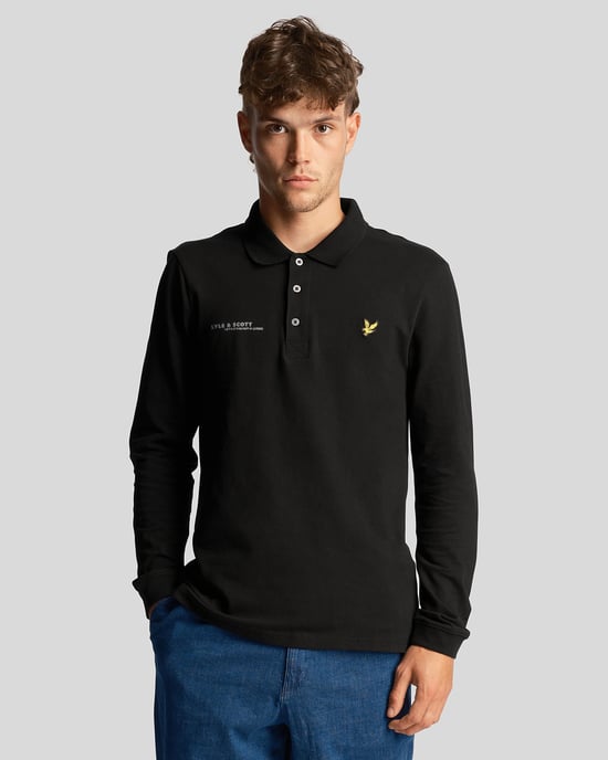 Lyle & Scott men's long sleeve polo shirt with matching print in black