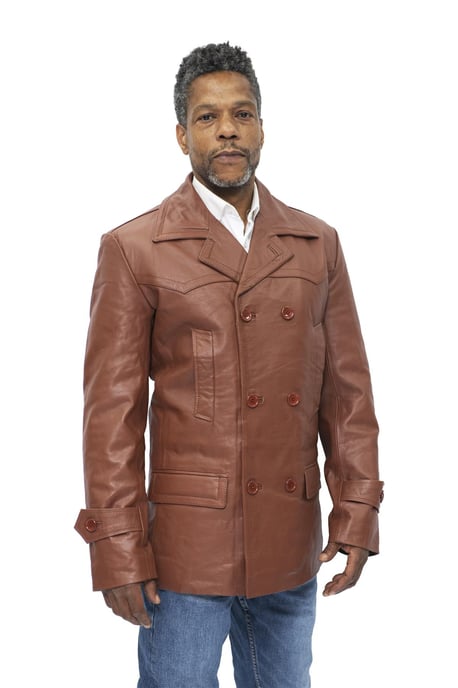 Men's Cowhide Leather Peacoat-Krakaw