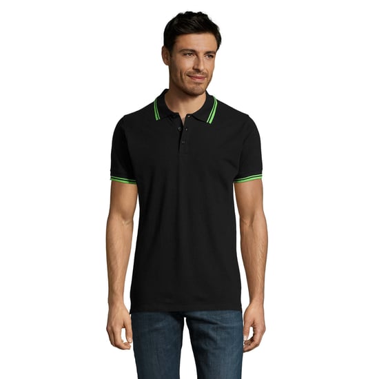SOLS Heren Pasadena getipt korte mouw Pique Polo Shirt (Zwart/Kalk) - Image 4