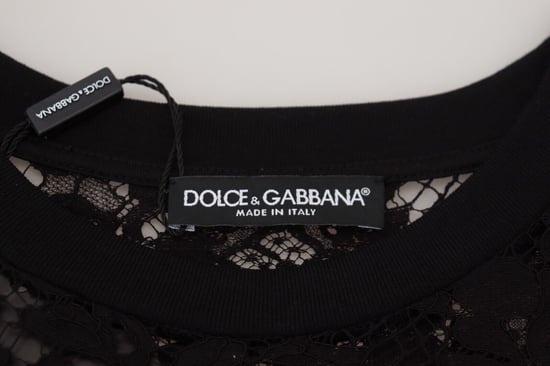 Dolce & Gabbana Dames Zwarte Bloemen Kant Katoenen Shift Mini Jurk - Image 6