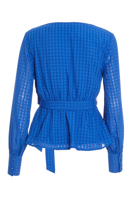 Blue Check Chiffon Wrap Top