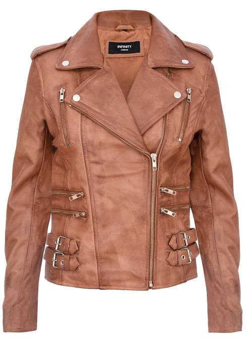 Ladies leather Brando biker jacket-Loddon