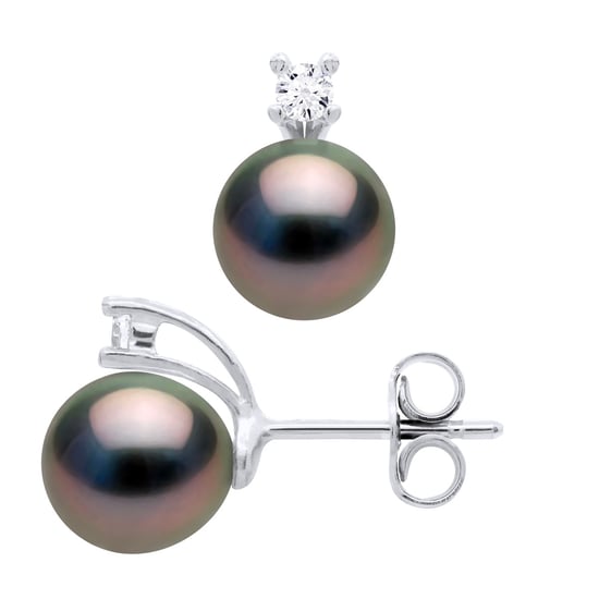 Oorbellen van Zilver 925 & Cubic Zirconia versierd met 2 Echte Gecultiveerde Tahiti Parel 8-9 mm - Image 1