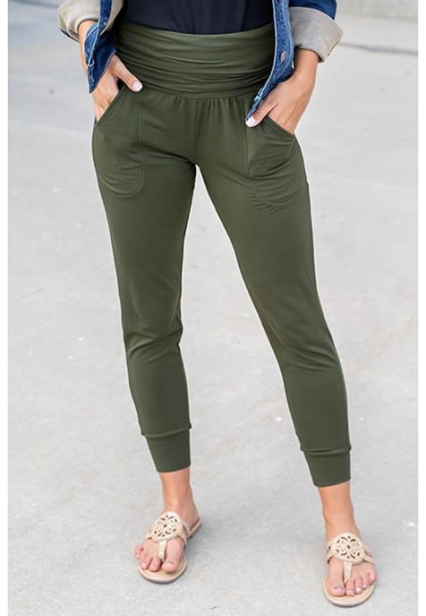 Azura Exchange Women's Pleated Pocket Leggings in Green - Image 1