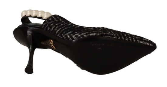 Dolce & Gabbana Zwarte Grijze Pareltjes Slingbacks Dames Pumps Schoenen - Image 3