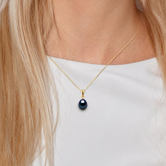 DIADEMA - Pendant - Yellow Gold and Real Freshwater Pearls - Black Tahitian Style