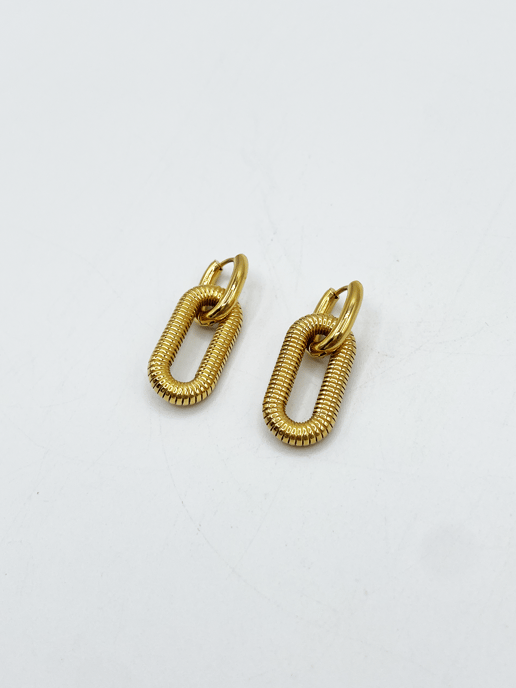 Ribbed long double hoop earrings in gold