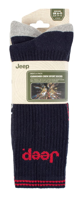 Heren Sport Crew Sokken | Jeep | 4-Pack Katoenen Hardloopsokken met Verstevigde Hak en Teen - Marineblauw - Image 2