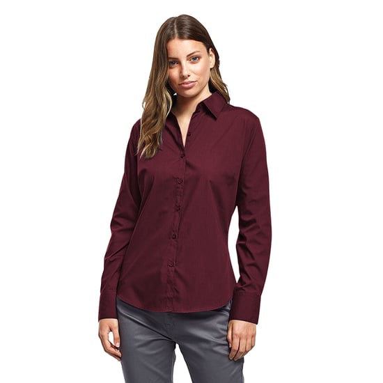 Premier Dames/Dames Popeline Blouse met Lange Mouwen (Bourgondië) - Image 3