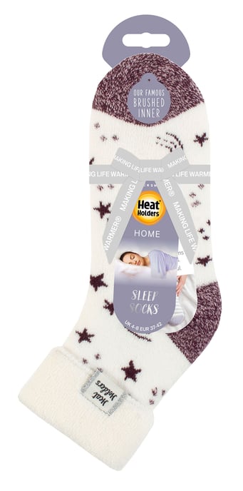 Dames Cozy Sokken met Omslagmanchet | Heat Holders | Warme Fluffy Lounge Sokken voor de Winter - Ivoor/Cabernet Sterren - Image 2
