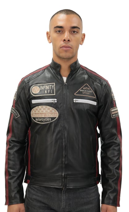 Mens Racing Leather Biker Jacket-Portland