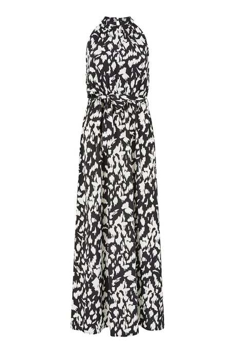 Mela Black Dash Printed Halter Neck Maxi Dress