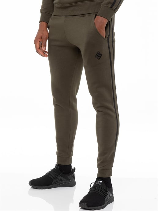 Enzo | Mens Zip Up Tape Hoodie Tracksuit Set - Khaki