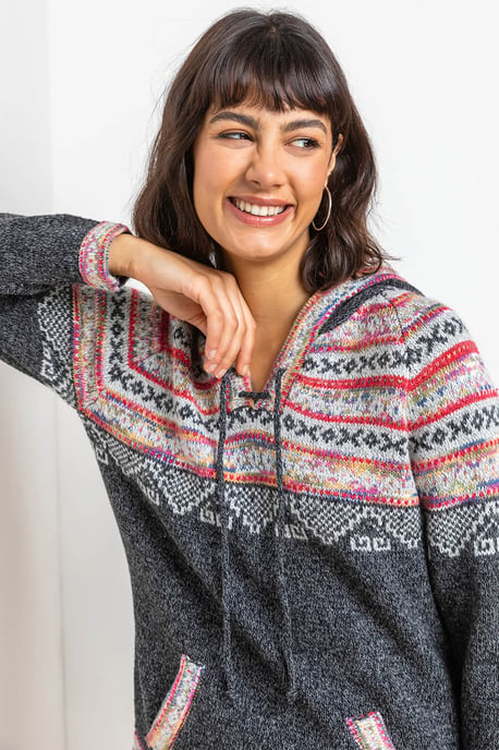 Nordic Print Knitted Hooded Jumper