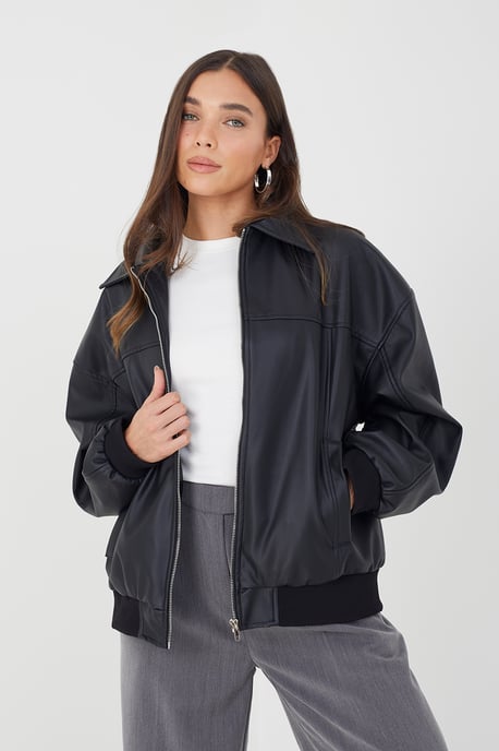 Black 'Bourbon' Zip Through Pu Jacket