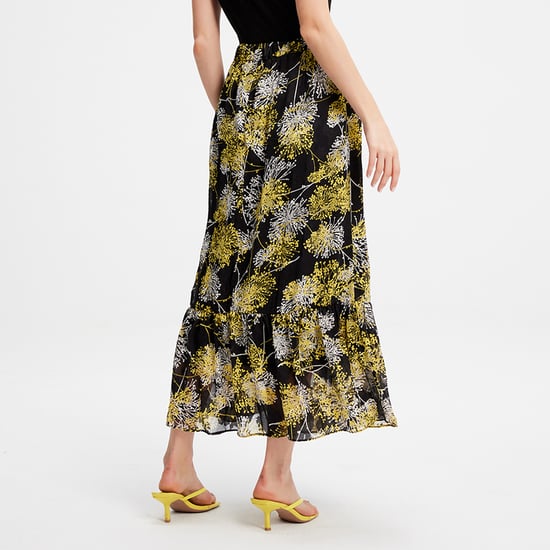 Lange rok met lineaire print en ruches - Image 3