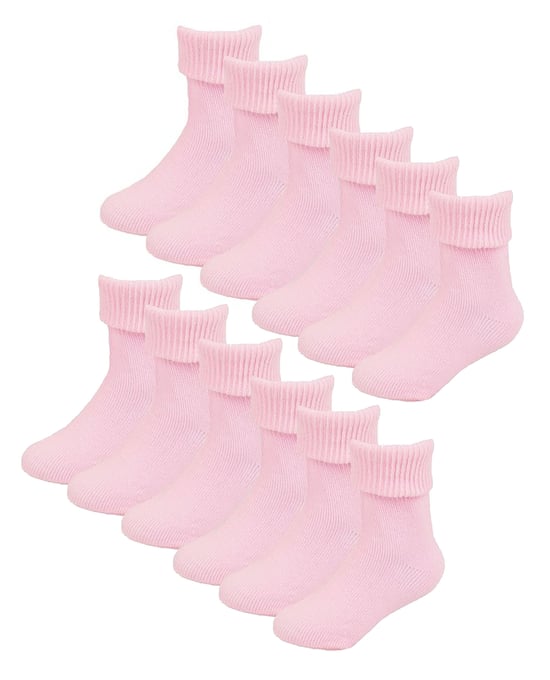 Set van 6 babysokken van katoen met omgeslagen bovenkant - Roze - Image 1