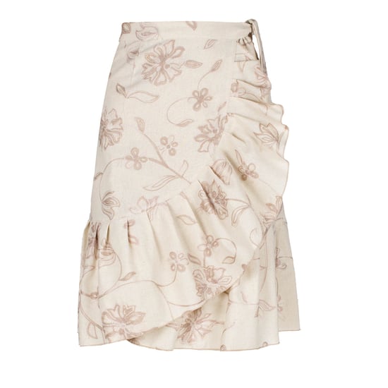 Ecru Geborduurde Bloemen Wikkel Ruffle Rok - Image 1