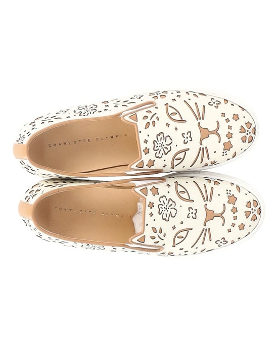 Charlotte Olympia Coole Katten Laser-geknipte Instap Sneakers in Crème Leer - Image 5