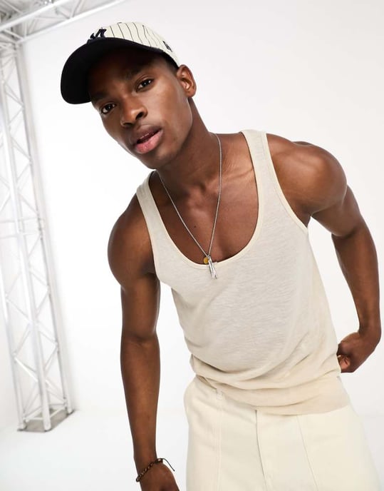 ASOS DESIGN relaxed linen look vest in beige-Neutral