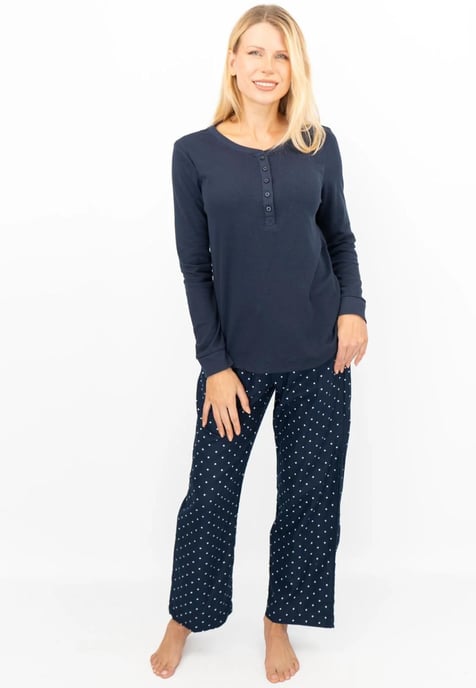 GAP Womens Pyjama Flanellen Slaapset in Navy Polka Dot - Image 1