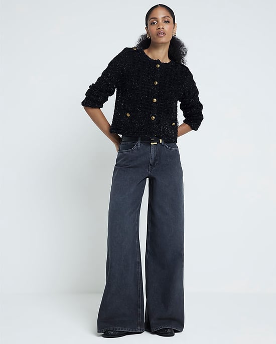 River Island Womens Wide Leg Jeans Black Mid Rise
