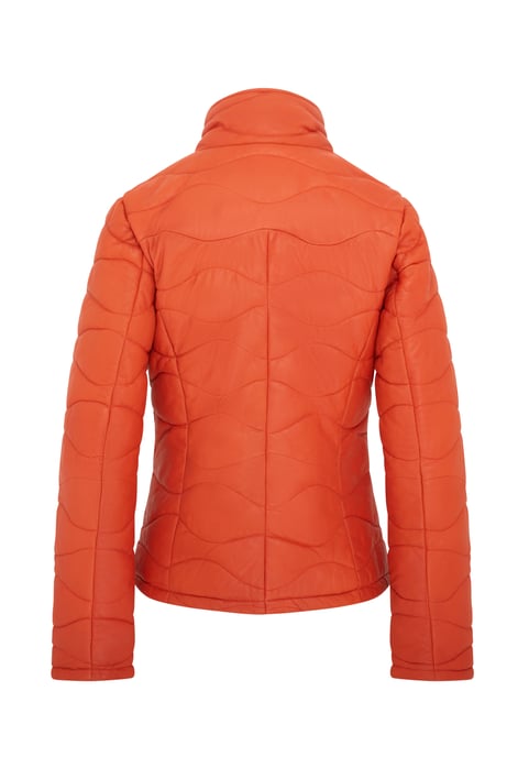 Womens Orange Puffer Quilted Bomber Leather Jacket - Hamar