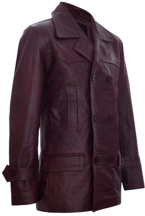 Cowhide Dr. Who Marin German Pea Coat Leather Jacket