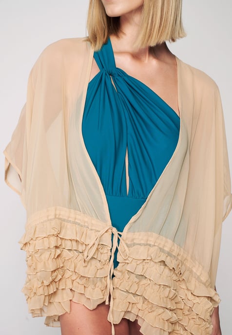 Herita Kimono met Ruches - Lichtbruin - Image 5