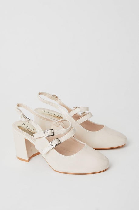 Devon Sling Back Double Mary Jane High Block Heel Court Shoes