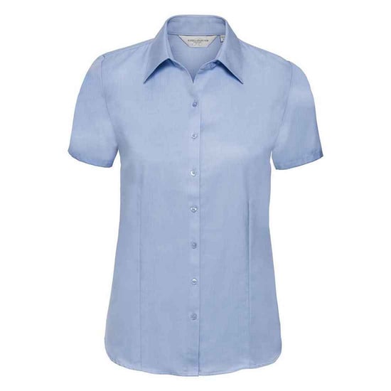 Russell Collection Shirt met korte mouwen in visgraatmotief voor dames/dames (Lichtblauw) - Image 1