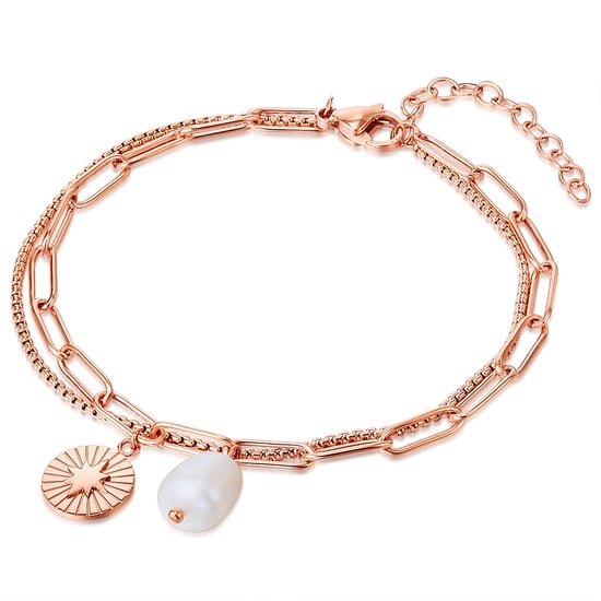 Bracelet stainless steel rose gold freshwater cultured pearl white Valero Pearls - Image 1