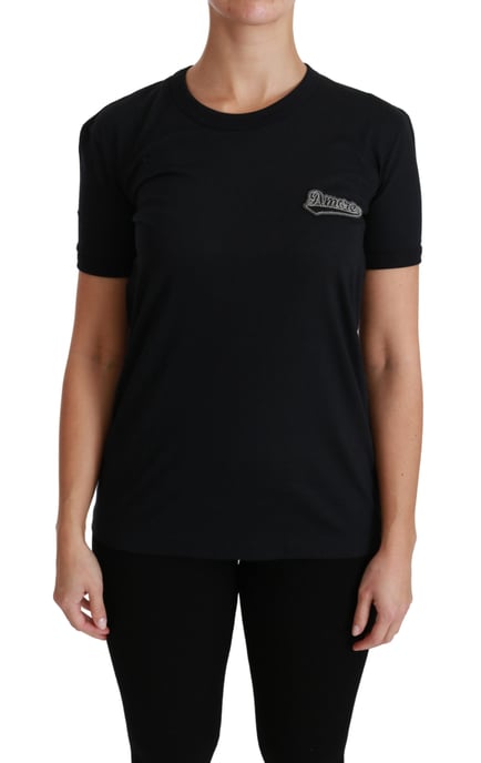 Dolce & Gabbana Vrouwen Blauwe Amore Patch Crewneck Katoen Top T-shirt - Image 2