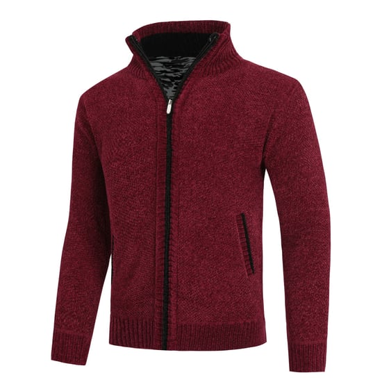 Herenvest met rits en opstaande kraag, gevoerde grofgebreide trui rood - Image 2