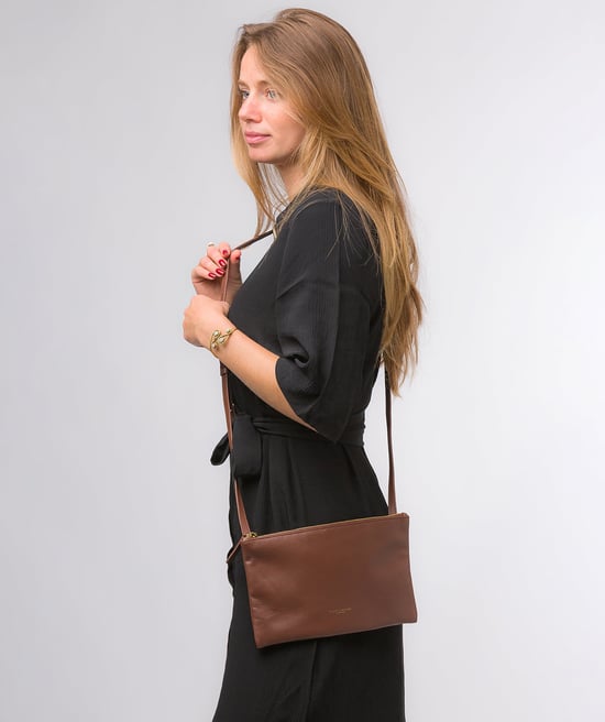 'Anya' Dark Tan Nappa Leather Cross Body Bag