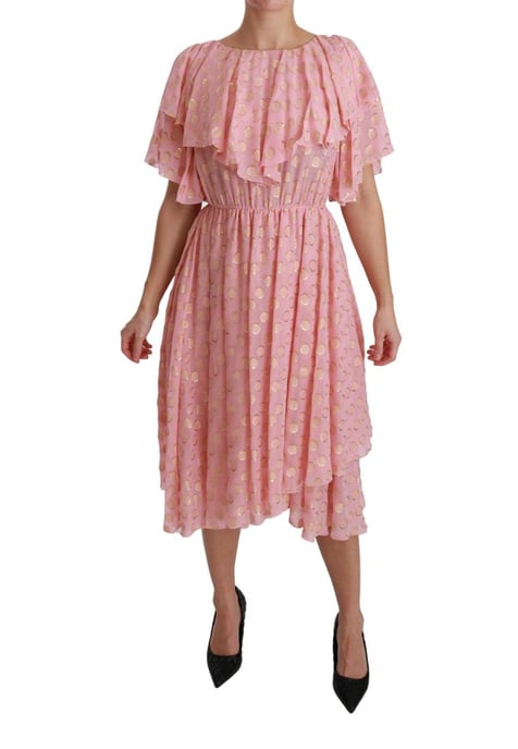Dolce & Gabbana Dames Zijde Roze Stippen Plissé A-lijn Midi Jurk - Image 1