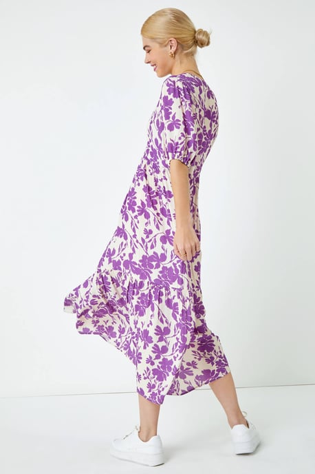 Floral Tiered Midi Smock Dress