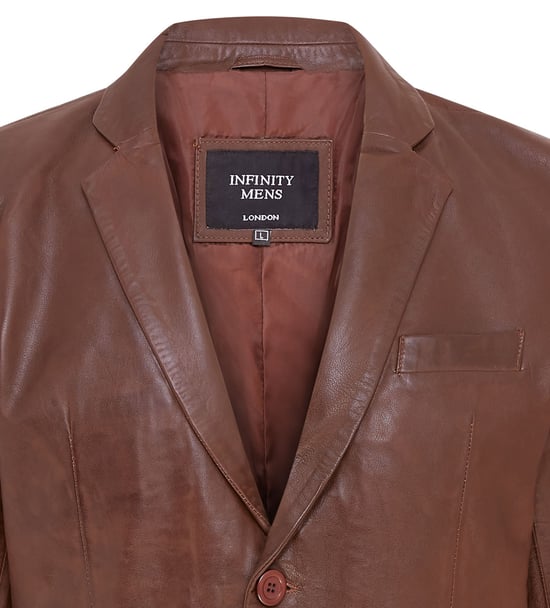 Mens Brown Slim Leather Italian Blazer Jacket-Somero