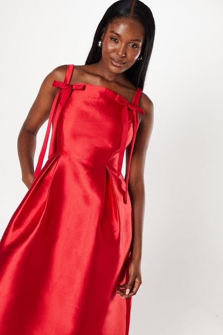 Bow Detail Twill Midi Dress