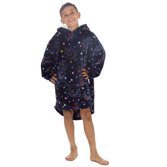 Childrens Unisex Oversize Hoodie Kids Plush Pull On Navy