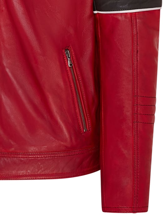 Mens Red Quilted Leather Biker Racing Jacket- Brevik