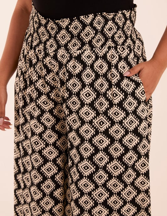 Curve Shirred Wide Leg Aztec Trouser