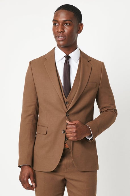 Copper Plain Weave Slim Fit Suit Jacket - Image 1