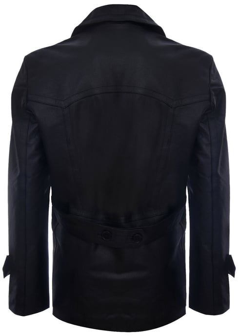 Cow Hide Dr Who Naval German Pea Coat Leather Jacket