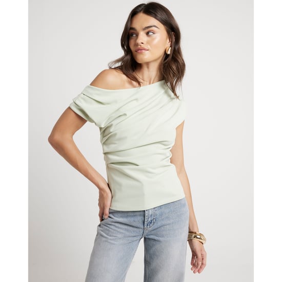 River Island Womens Drape Top Green Off Shoulder Short Sleeve