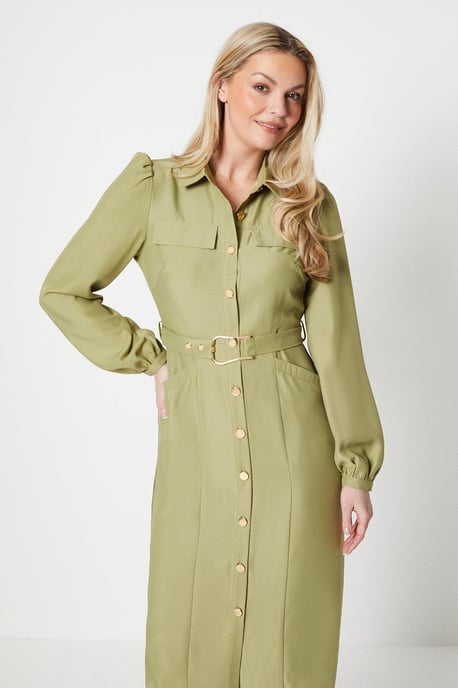 Heavy Crepe D-ring Belted Shirt Dress